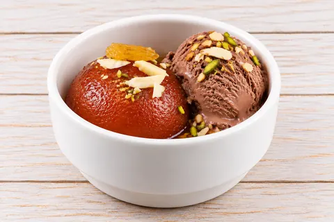 Chocolate Ice Cream With Gulab Jamun — Ganesham Fast Food